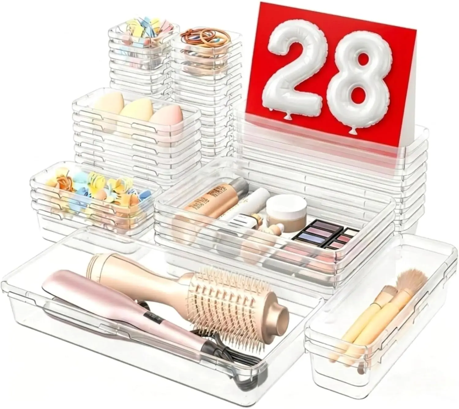 A-LuGei 【Military Grade】 Drawer Organizer,【𝟱𝗦𝗶𝘇𝗲】 Makeup organizer,【Holds 177 Items】 Bathroom Organizers and Storage,Organization and Storage,Desk Drawer Organizer for Vanity【Clear】