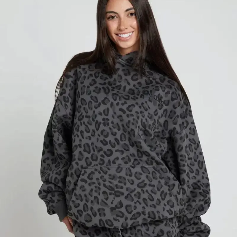 Black Camo Panther Hoodie & Sweatpants Set – Unisex Lightweight Streetwear Tracksuit with Leopard Print for Men & Women