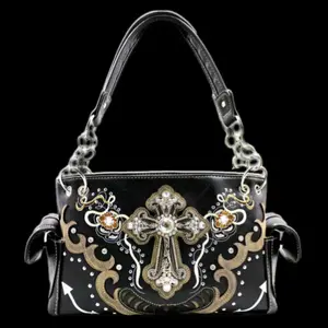 Western Rhinestone Cross Shoulder Bag-Blk