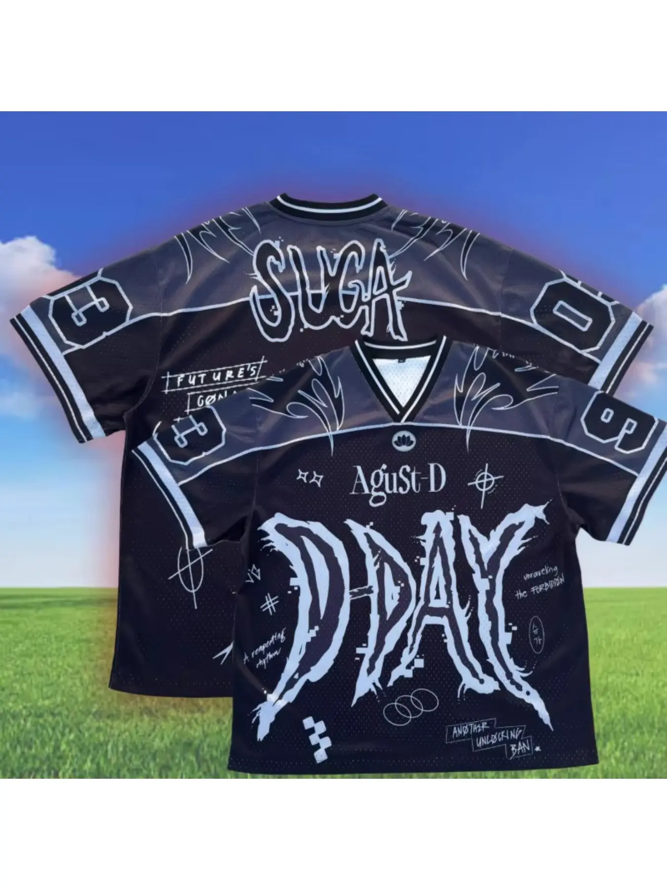 2026 Black Agust D "D-DAY" Print Quick Drying Football Sports Style Jersey Men's SUGA Inspired Streetwear V-Neck Short Sleeve Shirt Casual Sports Top