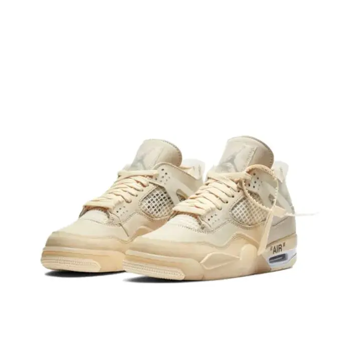 Cream Beige Mid Top Sneakers with Perforated Mesh Panels & TPU Heel Cage, Suede Toe Cap — Vintage Warm Tone Retro Streetwear Vibe, Brand New Unisex with Box Dust Bag Matching Laces Footwear Running