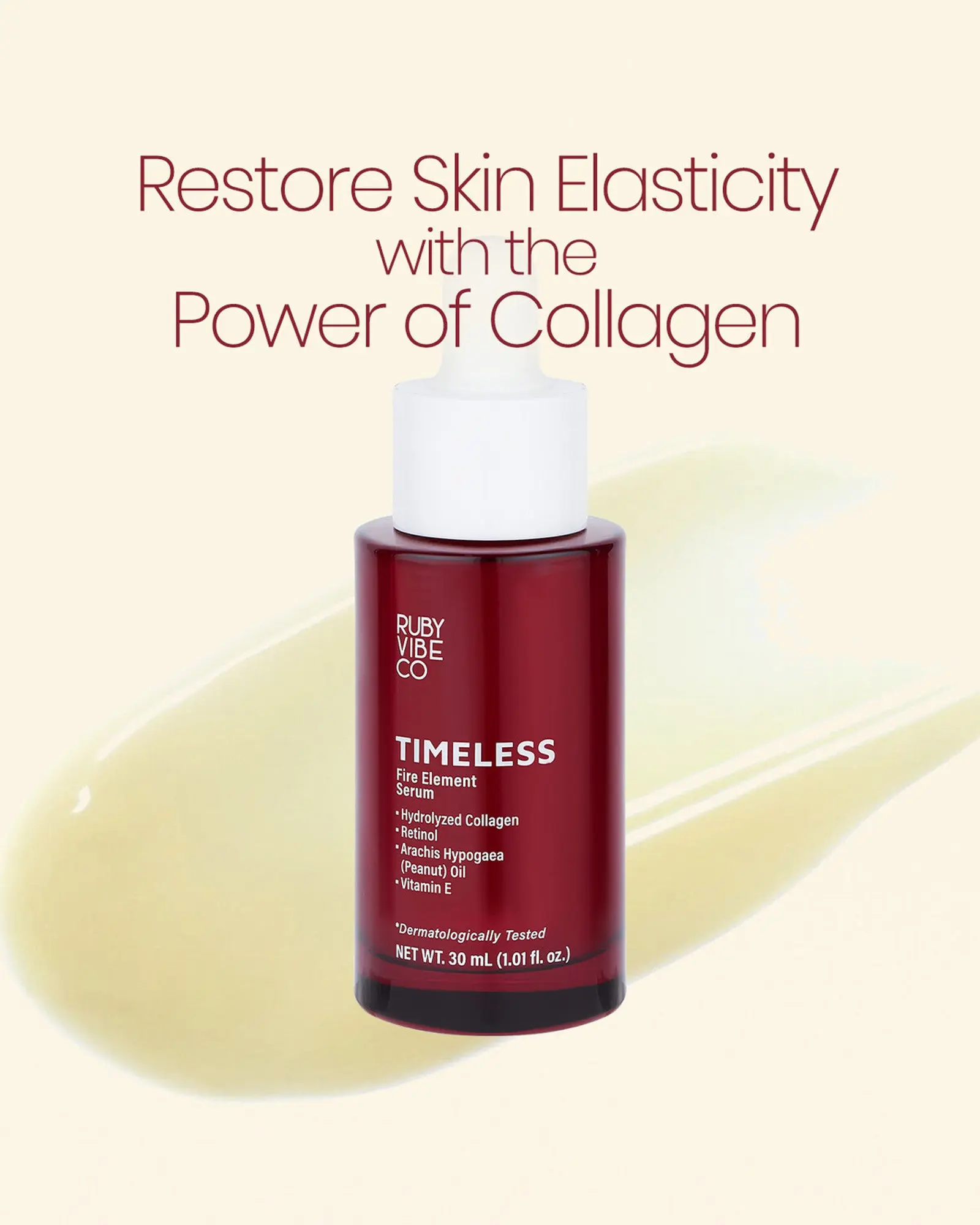 RUBY VIBE CO Timeless Fire Element Retinol Serum for Face with Hydrolyzed Collagen & Vitamin E, Hydrating Face Serum for Smoother-Looking Skin,1.01 fl oz (30ml)