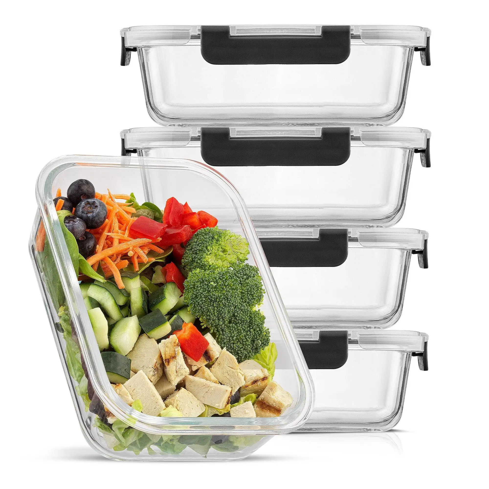 JoyJolt Glass Food Storage Containers with Lids, 5 Pack Glass Meal Prep Containers, Reusable 35oz Single Compartment Airtight Container Set, Lunch Con