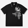 Men’s summer Gothic-style casual printed cotton short-sleeve polo shirt, classic retro design, lightweight and versatile athletic casual outdoor fashion golf apparel, trendy black short-sleeve, a great gift for men or brothers.