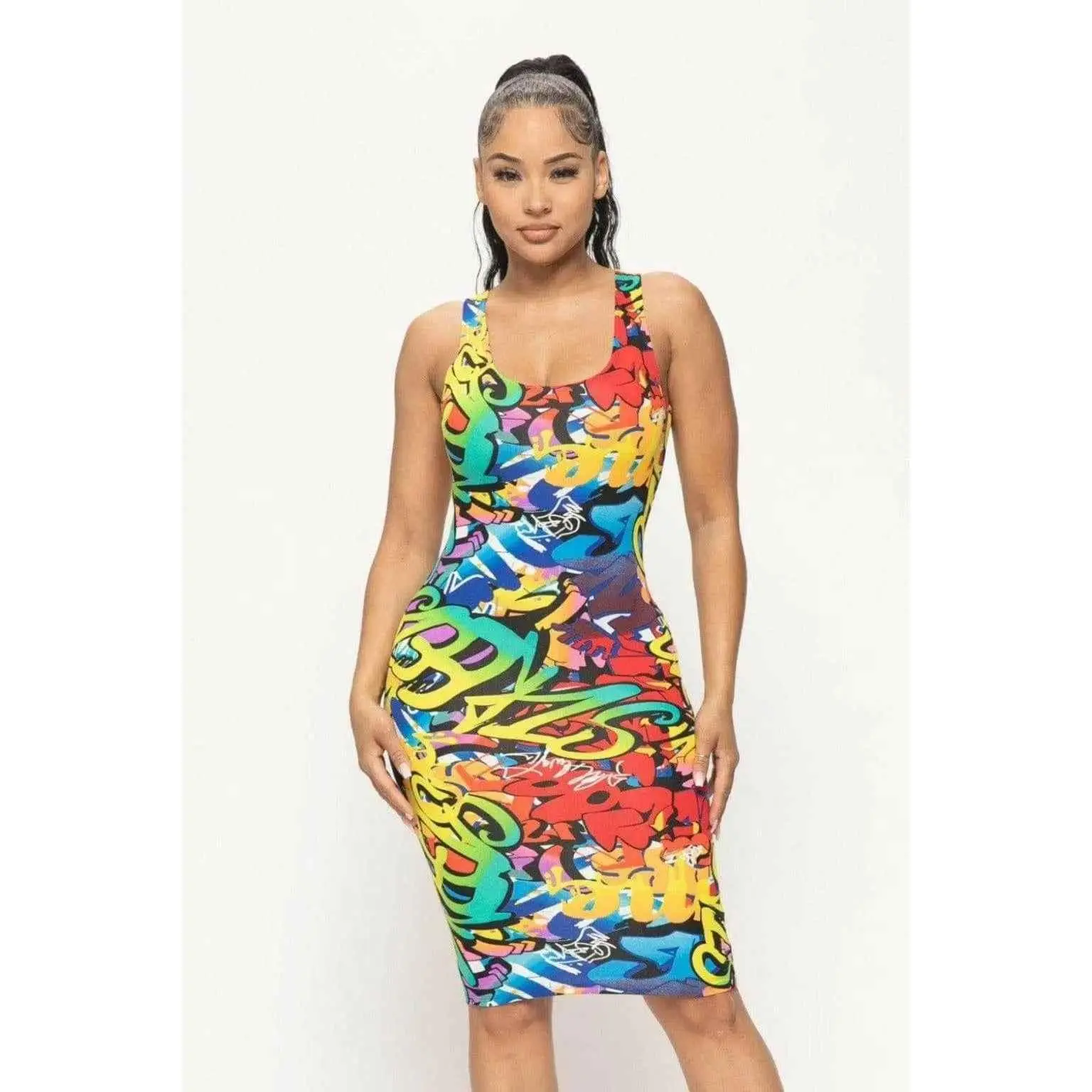 Graffiti Print Tank Midi Dress