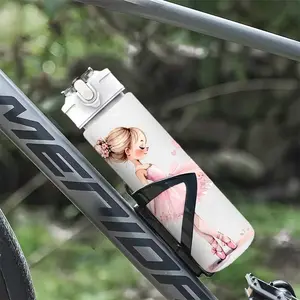 1pc Pink Ballet & Floral Ballerina Design Plastic Water Bottle, 750ml/26oz Leakproof Water with Pop-Up Lid - Durable Plastic Reusable for Dance, Gym, Yoga, Running - Portable Outdoor Water Bottles