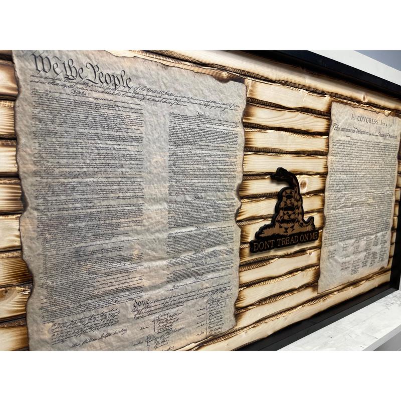 Battle Worn Declaration / Constitution Carved Wood Flag