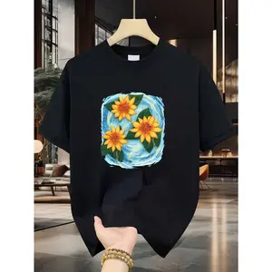 Vibrant Sunflower Blue Swirl Tee – Artistic Casual Summer Top for Men