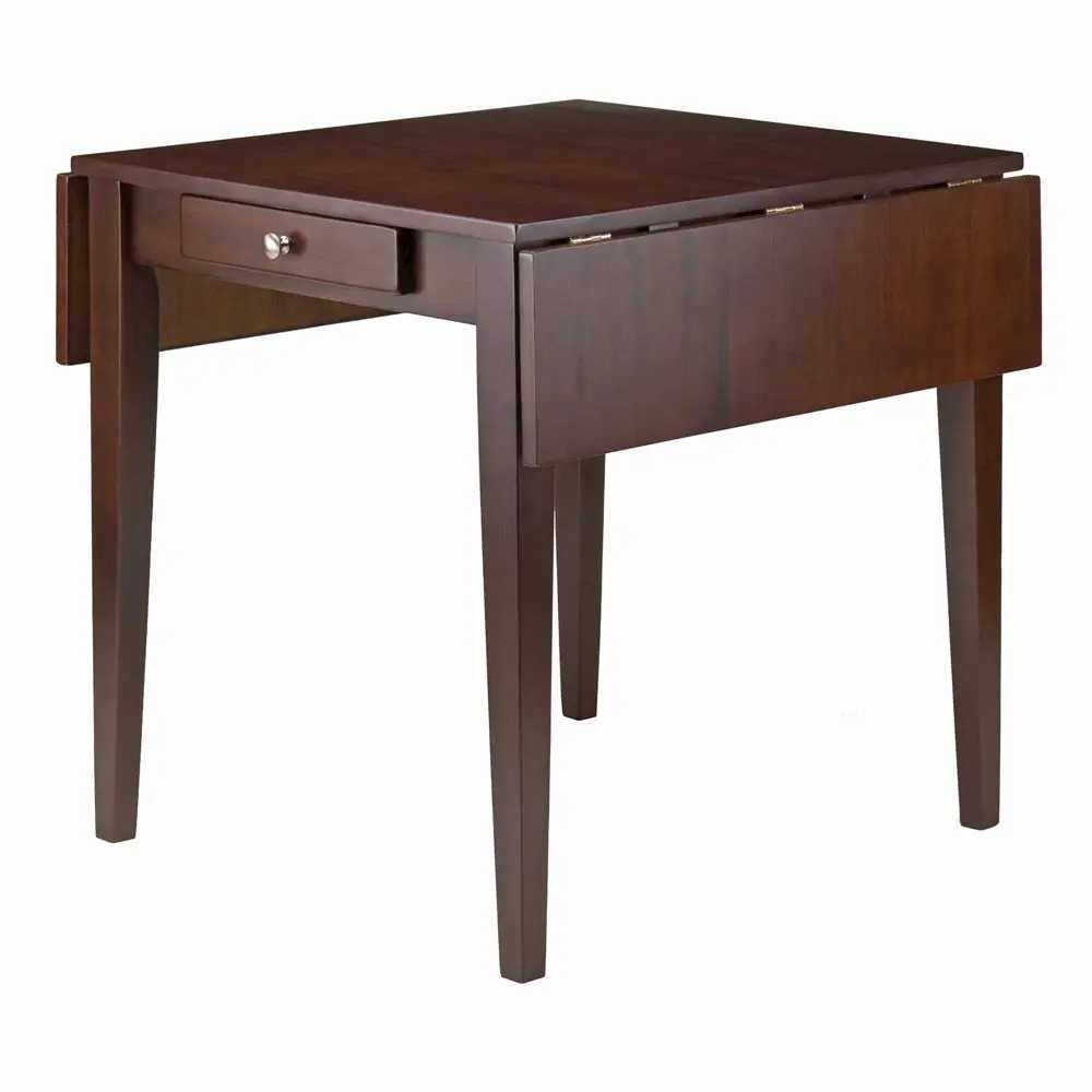 Antique Walnut Foldable Extendable Drop Leaf Dining Table - Small Round Indoor Table for Compact Kitchens