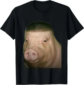 100% Cotton Pig Wig Funny John Pork Fade Haircut Design T-Shirt