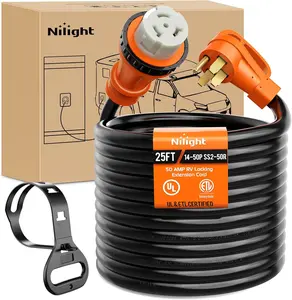 Nilight 50 Amp 25FT RV Locking Extension Cord 250V Heavy Duty 6/3+8/1 Gauge Pure Copper STW Wire ETL Listed 4 Prong 14-50P SS2-50R 50F/50M Cable Suit for Trailer Campers Caravan