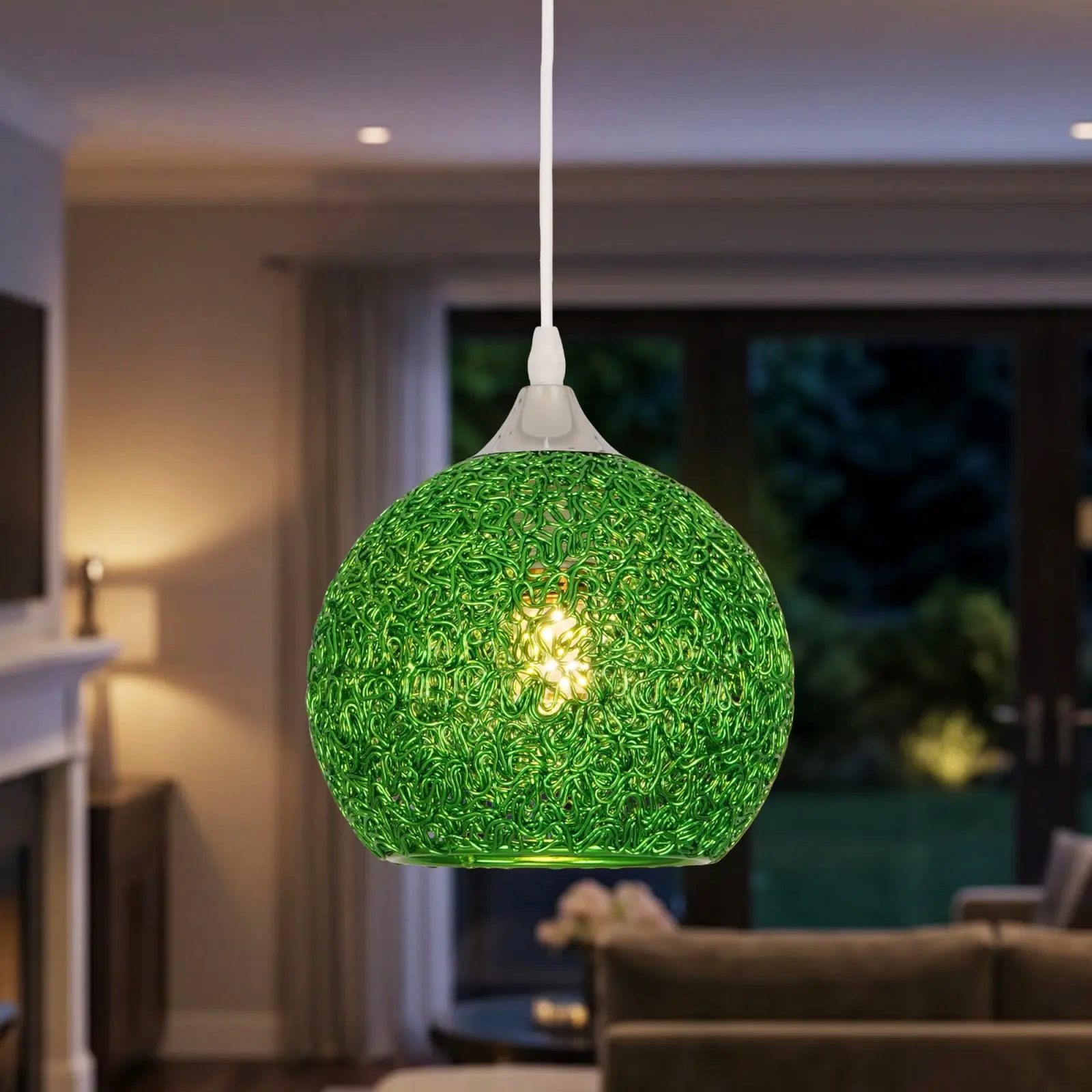 7.1 Inch Green Globe Hanging Pendant Light, Modern Aluminum Wire Ceiling Light For Kitchen Island Dining Room Bedroom Living Room, Chrome Finish With Green Shade