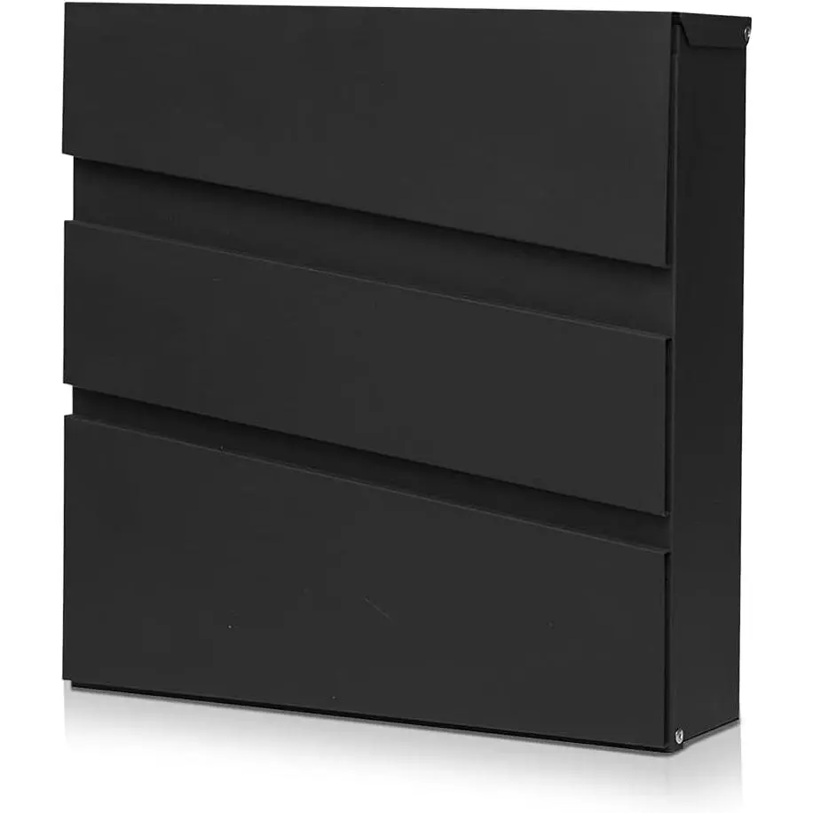 Wall Mount Mailbox with Key Lock, Large Capacity Locking Mailbox for Outside, Galvanized Steel Cover and Rust-Proof Metal  Box, 14.6"x14.6"x4.3" Black, MD002B