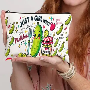 Cute Pickle Lovers Cosmetic & Toiletry Organizer Bag - Women's Zippered Travel Case with Double-Sided Pickle Print, Durable Fabric, Cute Design, Machine Washable, Lightweight Makeup Storage for Daily Use, Gym, Travel - Perfect Gift for Pickle Fans, & Wome