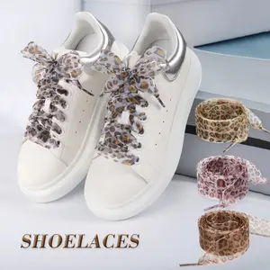 Unisex Fashionable Leopard Print Shoelaces 2.5CM Wide Design Flat Satin Ribbon Laces Versatile Shoestrings for Sports Sneakers and Christmas Gifts