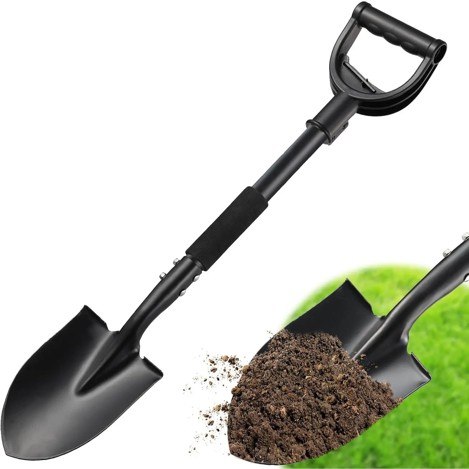 Shovel, Small Garden Shovels for Digging Gardening Heavy Duty, 31 inches Kids Metal Shovel with D-Handle, Round Point Blade, Comfort Grip, Camping, Off Road, Sand Beach Short Mini Spade