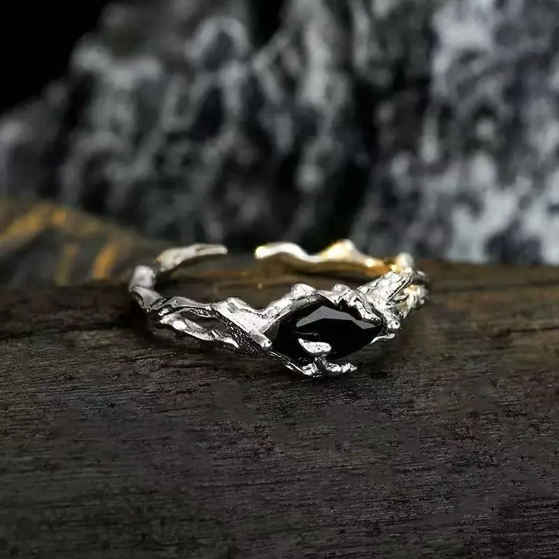 Silver-plated Maldives blue mozzarella diamond withered branch tail ring men's and women's pinky pinky finger ring