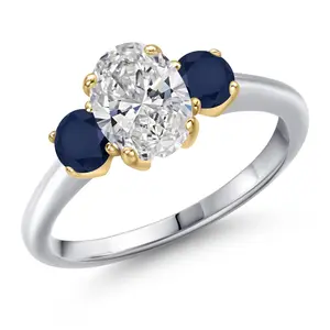 Gem Stone King 1.70cttw 10K White Gold IGI Certified Lab Grown Diamond and Blue Sapphire 3-Stone Engagement Ring For Women | Center 1.00 Ct Diamond | D-E Color | VS1-VS2 Clarity