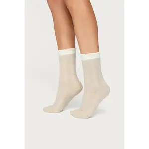 Contrast Fuzzy Cable Knit Socks