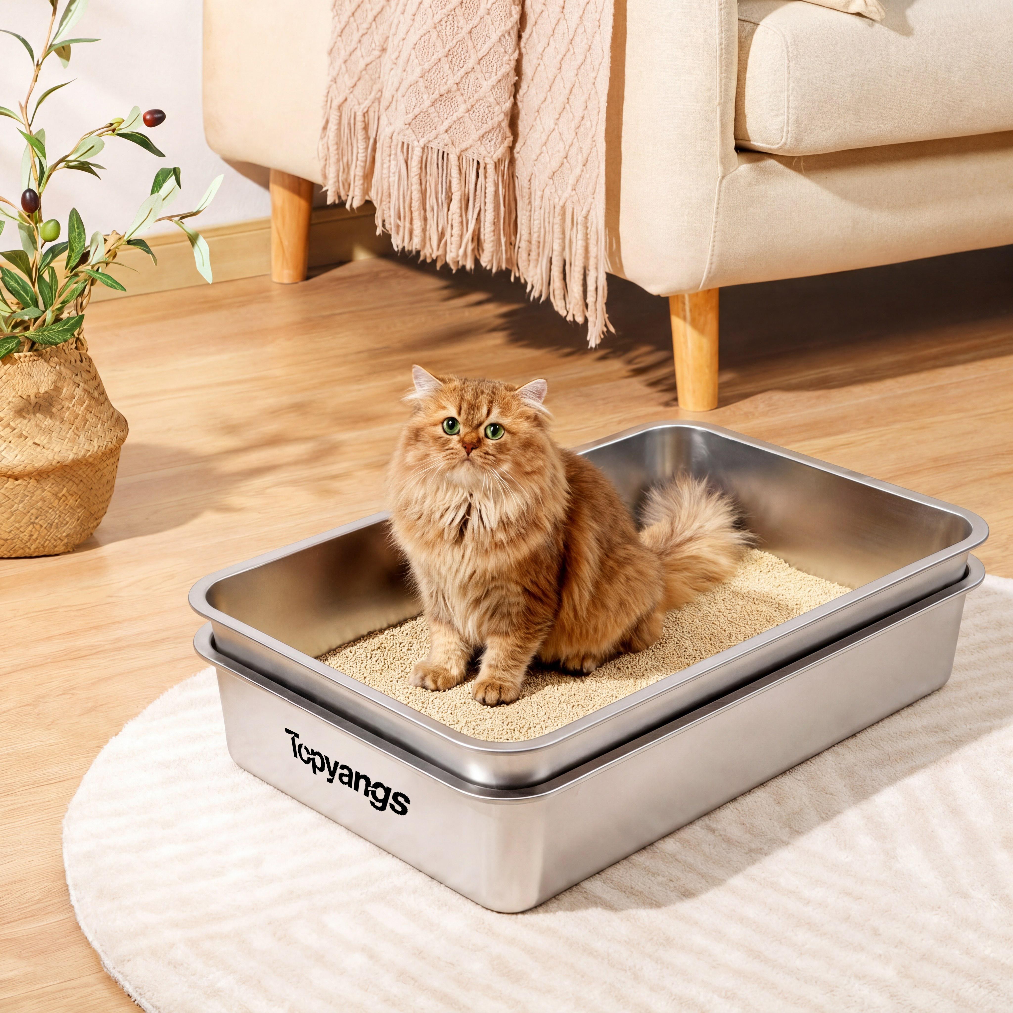 Topyangs XL Sifting Litter Box ,Stainless Steel Sifting Box, Easy to Clean Catbox with High Sides, ,Litterbox Topyangs XL Sifting Litter Box ,Stainless Steel Sifting Box, Easy to Clean Catbox with High Sides, ,Litterbox