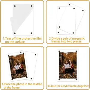3 Pack acrylic fridge magnetic frame 5X7 Inch refrigerator photo magnet frames clear picture frames magnetic photos Display frame Double-Sided acrylic magnet frames(3pcs clear, 5x7 inch) Decor