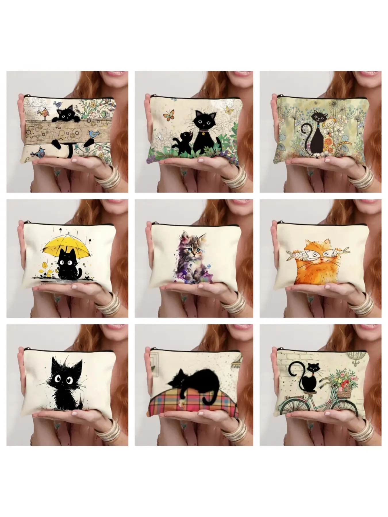 Cat Polyester Cosmetic Bag, Cosmetics Bag, Portable Travel Skincare and Toiletry Bag, Stationery, Change, Key, Hair Accessory Organizer Pouch