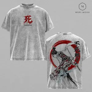 Sekiro Wolf Shinobi Anime Graphic Tee Vintage Washed Shirt Unisex Streetwear Sekiro Anime Shirt Wolf Shinobi Tee Samurai Katana Anime Clothing Gift for Anime Lovers Sekiro Fans