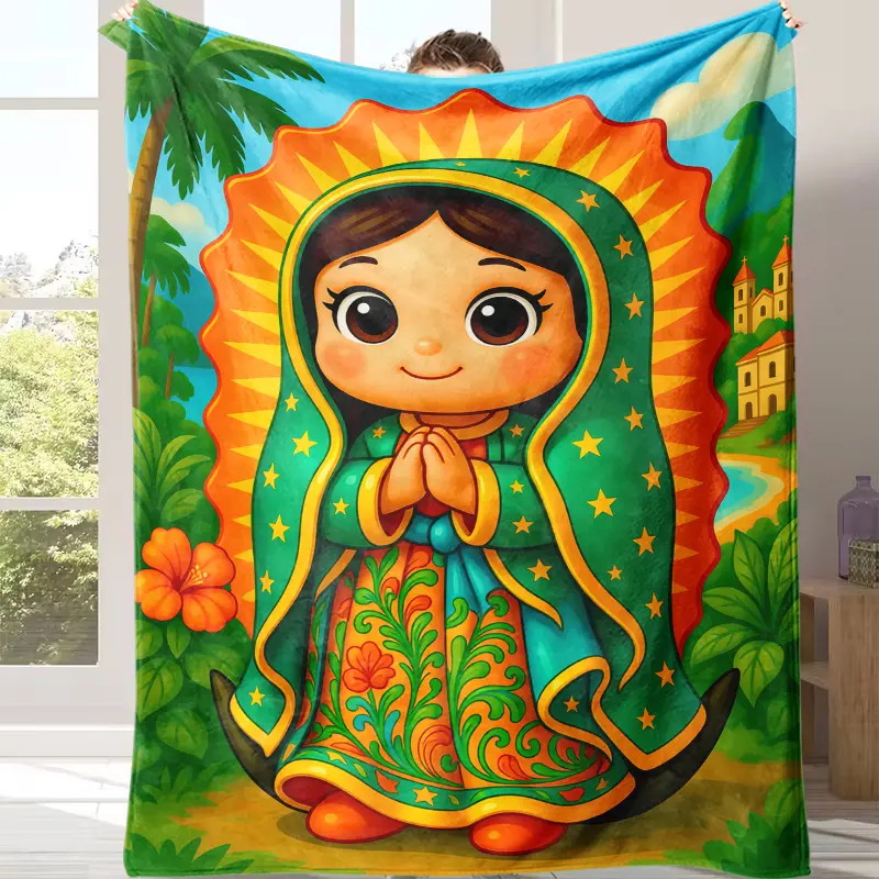 Countdown Sale! Cartoon Virgin Mary Funny Pattern Throw Blanket - Soft Fabric All-Seasons Warm Nap Blanket, Ideal for Office & Sofa Use, Great Gift for Fans & Children