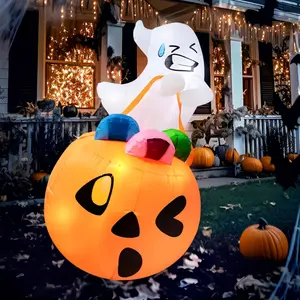 5ft Tall Halloween Inflatables Outdoor Decorations, Inflatable Cute Halloween Decor Outdoor, Blow Up Lift Pumpkin Candy Bag with Build-in LEDs for Yard Decorations, Halloween Props, Large Halloween Decorations, Halloween Party Decorations,