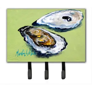 212 MAIN Oyster 2-Shell Metal Hook Hanger - 6x9 in. Wall-Mounted Home Decor with Metal Plate, Triple Hooks, Shelves for Hanging Leashes, Keys