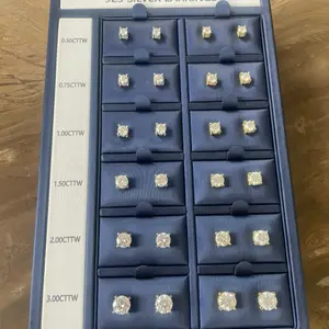 0.50–3.00 TCW VVS1 Round Brilliant Moissanite Studs w/ Moissanite Iced Prongs! — 4‑Prong 925 Sterling Silver, Screwback