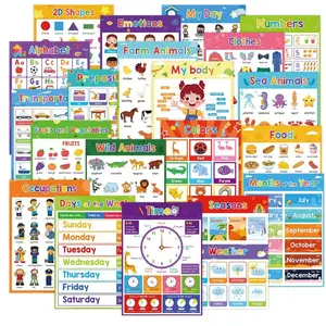 English Word Study Picture Poster, 20 Sheets/set Animals Fruits Food Bodies Themes Teaching Aids, Visual Learning Tools, Classroom Decorations, School Supplies