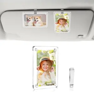 sun visor clip display Car Pic memory ture Holder, Clear Acrylic Car Photo Holder, Personalized Picture Frame Visor Clip, Auto Accessories with Clips for Horizontal & Vertical Photo Display