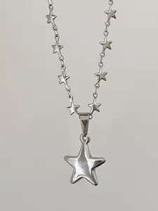 Vintage Y2K Stainless Steel Star Pendant Necklace, Fashion Jewelry for Party, Daily Clothing Decor, Trendy All-match & Exquisite Jewelry for Birthday Gift, Dangling Charms Necklace
