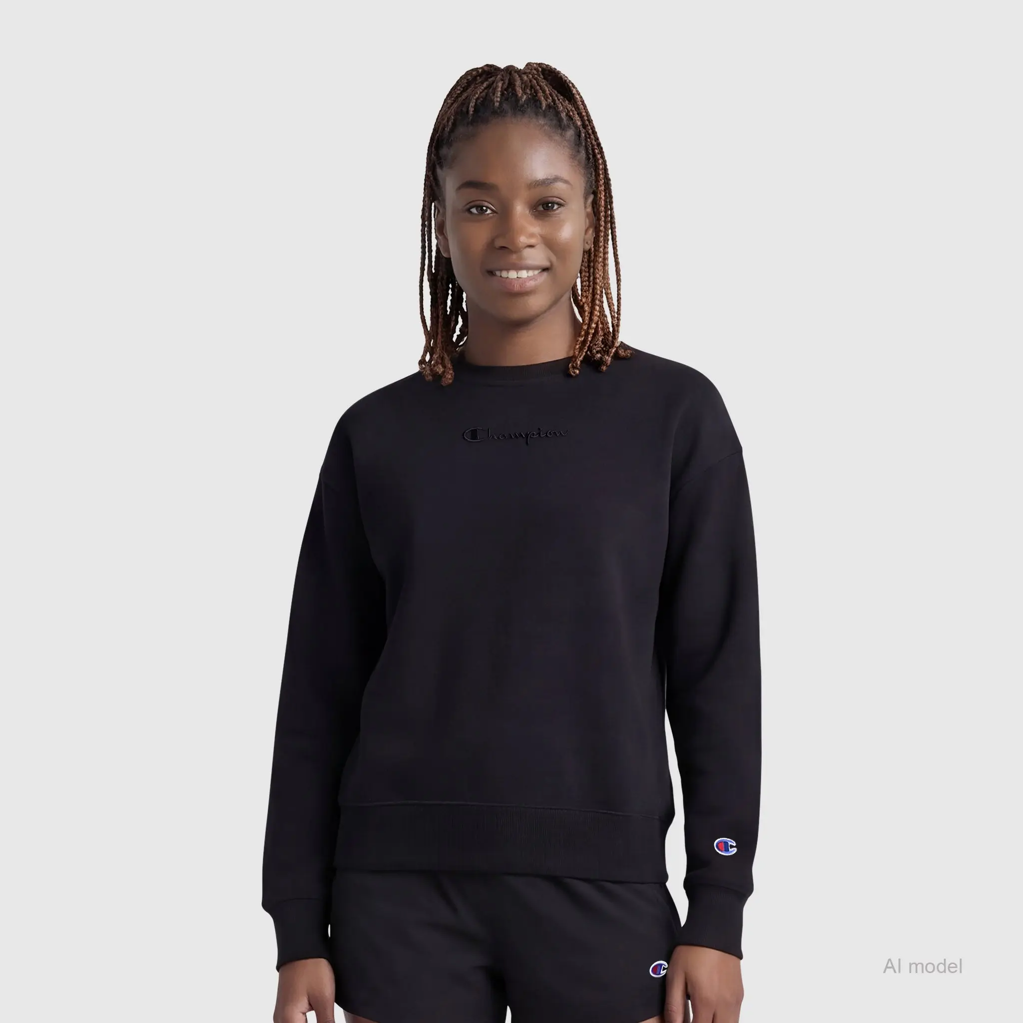 Champion Powerblend Crewneck Sweatshirt, Embroidered Script Logo Champion Powerblend Crewneck Sweatshirt, Embroidered Script Logo