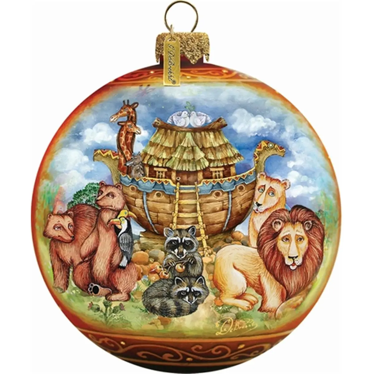 212 MAIN Holiday Splendor Thin Glass Noah's Ark Ball, 3.5 in. Christian Ornament Decor - Transparent Painted Landscape Home Supplies Festive Decoration for Home & Party Use