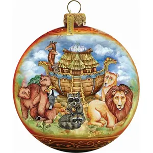 212 MAIN Holiday Splendor Thin Glass Noah's Ark Ball, 3.5 in. Christian Decor - Transparent Painted Landscape Room Decor Festive Ornament for Home & Party Supplies