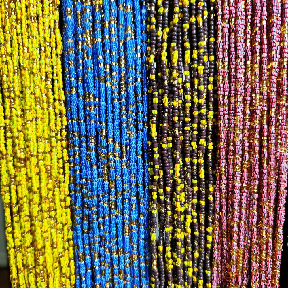 Women's 50-Inch African Tie-On Grab Bag Waistbeads Bundle, Belly Chain, Colorful Boho Style Body Jewelry for Daily Wear, Comfortable & Unique