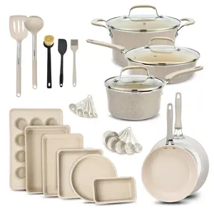 Pots and Pans Set, 23-Piece Non Stick Cookware & Bakeware Sets with Plaid Pattern, Stackable Design, Dishwasher Safe, Stain-resistant, Oven & All-Stove Safe, Tempered Glass Lid, White Marble