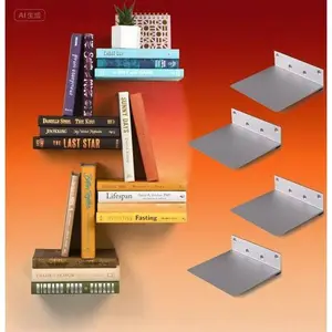 Modern Floating Shelf Set - Wall Mounted Books Display - Aluminum Invisible Brackets for Home Decor - Set of 4 - Space Saving Design