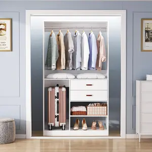 Unikito 40''W Freestanding Closet System with Hanging Rod and 2 Wooden Drawers,Heavy Duty Walk-in Closet Organizer System Wardrobe with Storage Shelves