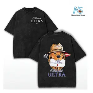 Michelob Ultra American Dog Vintage Tee, 100% Cotton Washed, Front Logo Back Flag Dog Art, Unisex Regular Fit, Gray/Dark Gray, Holiday & Back To School Gift
