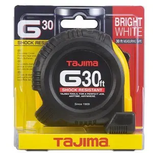 Tajima G-30BW Shock Resistant Measuring Tape with Hyper-Acry-Coat Coating Triple-Riveted End Hooks in Armored Case 30ft Bright White