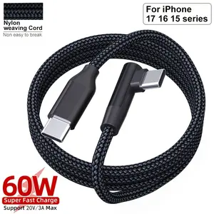 LAIHONEN 1pc/2pcs USB C to USB-C Data Sync Cable, Right-Angle 90-Degree C-Type PD Super Fast Charging Cable 3A USB Nylon Braided, Compatible for Samsung Galaxy S22, S21, S20, S10, MacBook, Pixel, and Other USB-C Devices