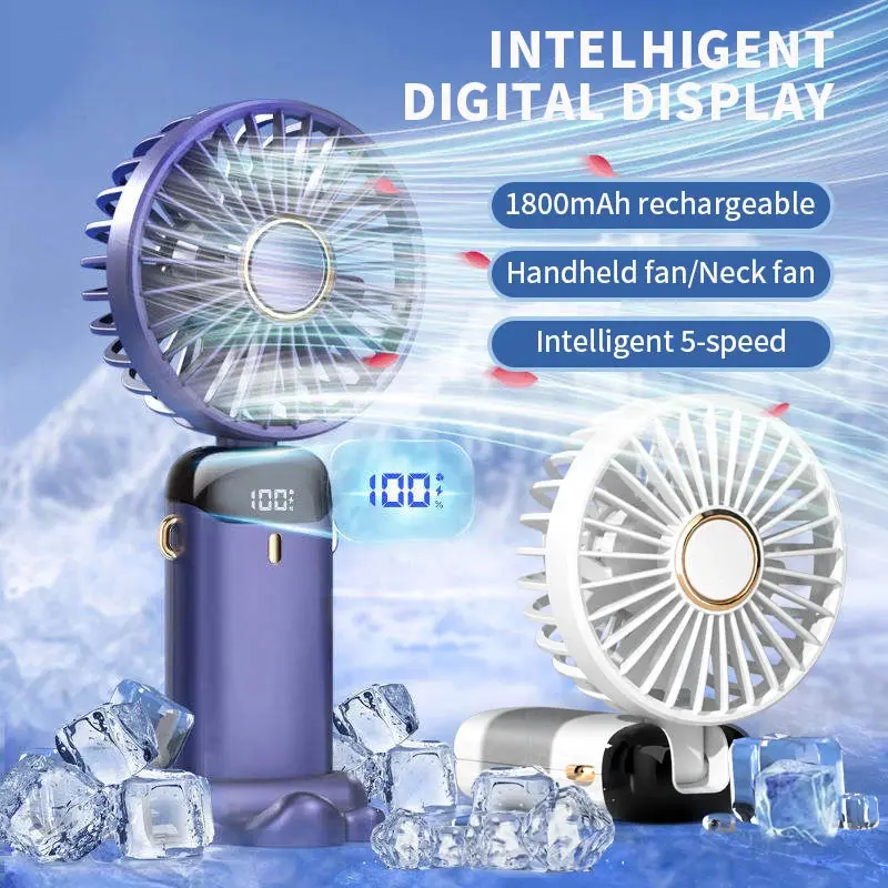 Compact Portable Handheld Mini Cooling Fan - Foldable, 5-Speed USB Rechargeable with Phone Stand for Household Use, Portable Fan
