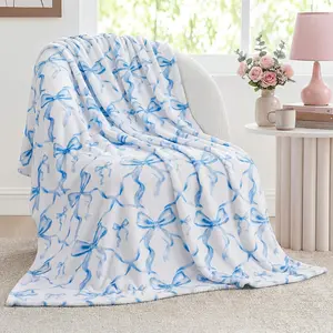 Blue Bow Throw Blanket Valentine's Day Galentines Day Gifts Preppy Blanket  50 X60 Flannel Soft Cute Bow Lightweight Aesthetic Room Decor for Women  for Sofa Couch Travel Bed