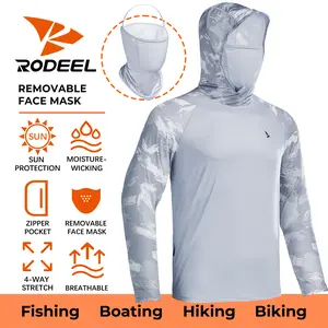 【RODEEL】931 Sun Hoodie Shirts w/ Removable Mask Neck Gaiter Men UPF 50+ UV Protection Long Sleeve Lightweight Quick Dry Moisture Wicking Breathable Cooling Athletic Activewear for Outdoor Sports Hiking Camping Fishing Construction Roofing, Holiday Gift