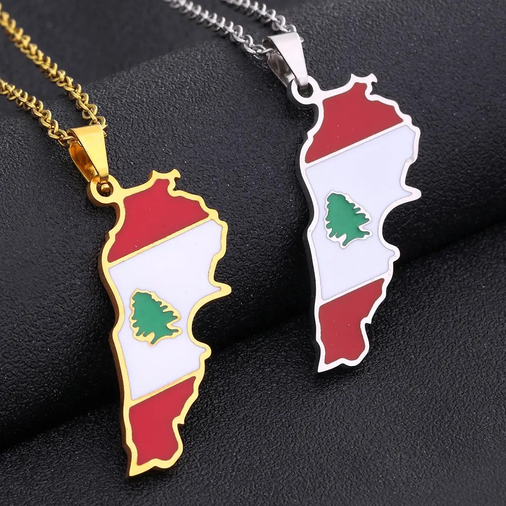 Costume Jewelry Necklace, Retro Lebanon Oil Drop Map Pendant, Stainless Steel Couple Necklace for Men and Women, Trendy Jewelry Accessories