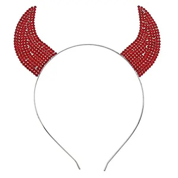 Halloween Red Devil Horn Headband - Comfortable Plain Solid Horn Headpiece, Glittering Red Crystal Festive Party Accessory Prop for Halloween Attire, Office Calls, Ready for Gifting