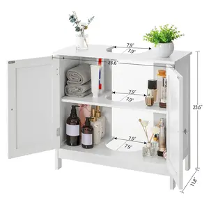 Sink Storage Cabinet with 2 Doors and Shelf MDF Modern Freestanding Under Sink Bathroom Cabinet for Home White